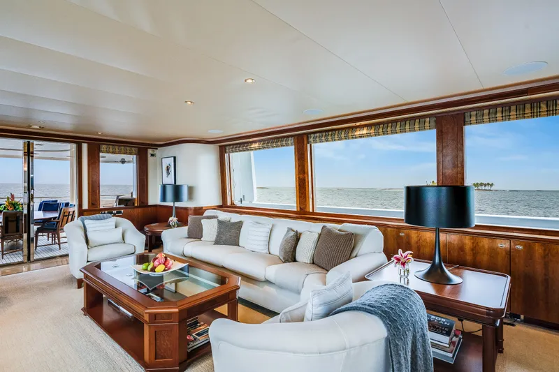 Avalina Yacht Photos Pics Luxurious 2003 Westport yacht interior with elegant seating, ocean view, and stylish decor.