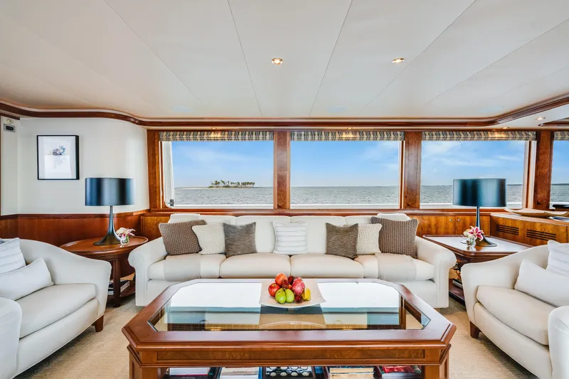 Avalina Yacht Photos Pics Luxurious 2003 Westport yacht interior with elegant seating, ocean view, and stylish decor.