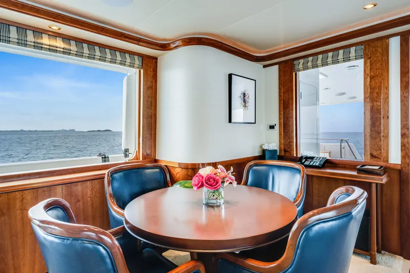 Avalina Yacht Photos Pics Luxurious 2003 Westport yacht interior with elegant dining area and ocean view.