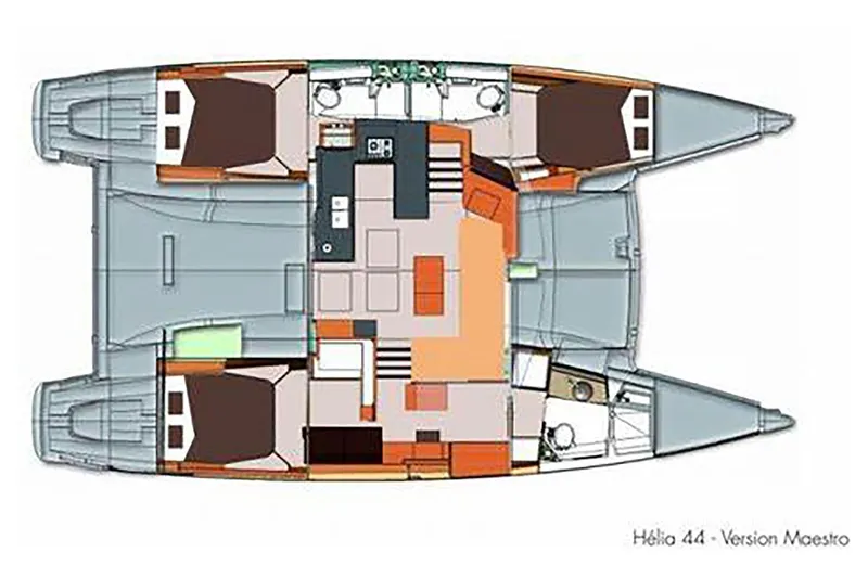  Yacht Photos Pics Floor plan of 2014 Fountaine Pajot Helia 44 catamaran, Version Maestro layout.