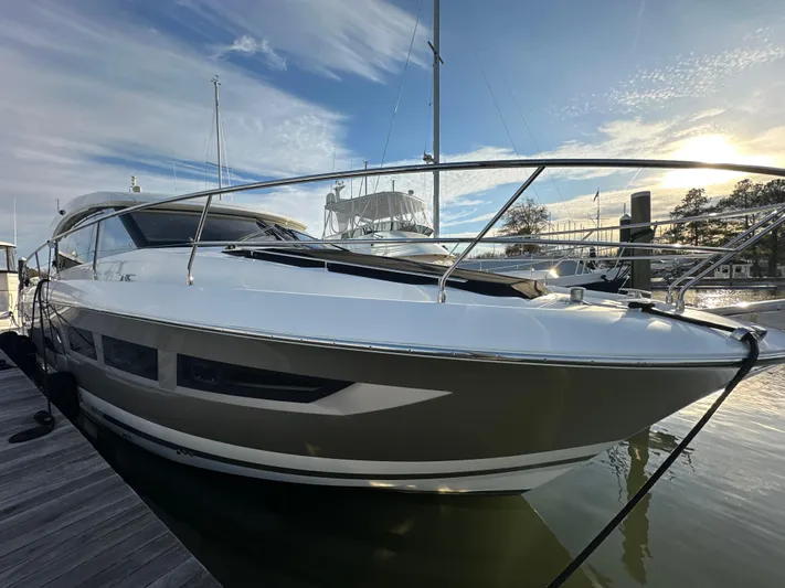  Yacht Photos Pics Prestige 500 S yacht, 2015 model, docked at marina under a clear sky.