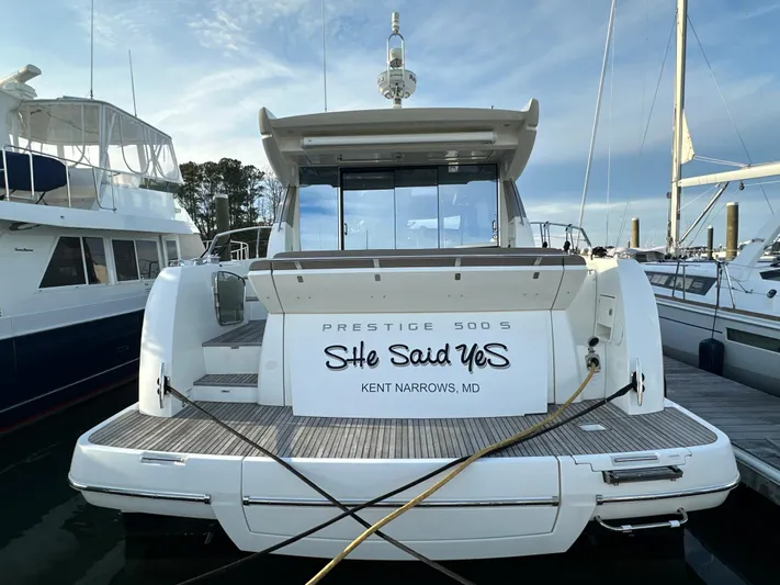  Yacht Photos Pics 2015 Prestige 500 S yacht docked, named "She Said Yes," at Kent Narrows, MD.
