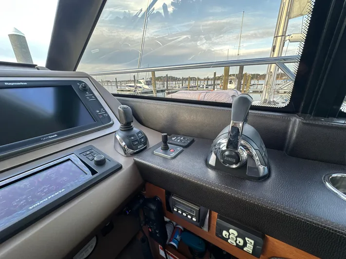  Yacht Photos Pics Control panel of a 2015 Prestige 500 S yacht with navigation equipment.