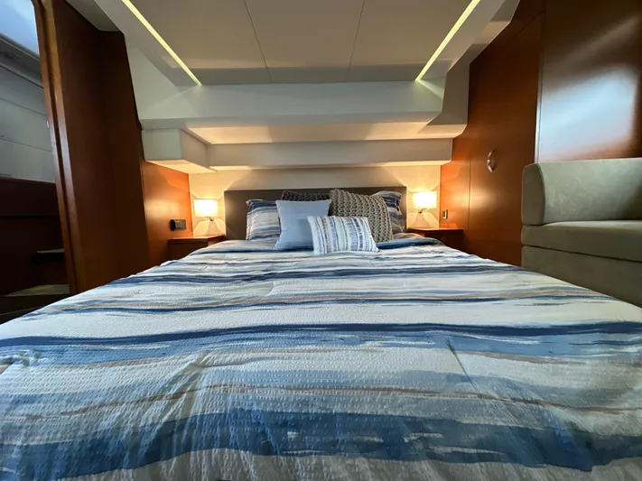  Yacht Photos Pics Luxurious bedroom interior of 2015 Prestige 500 S yacht with modern design.
