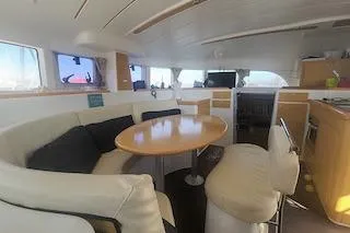 Buzio Yacht Photos Pics 2014 Lagoon 380 S2 yacht interior with cozy seating and modern kitchen.