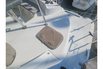 Buzio Yacht Photos Pics 2014 Lagoon 380 S2 yacht deck with seating and railing.