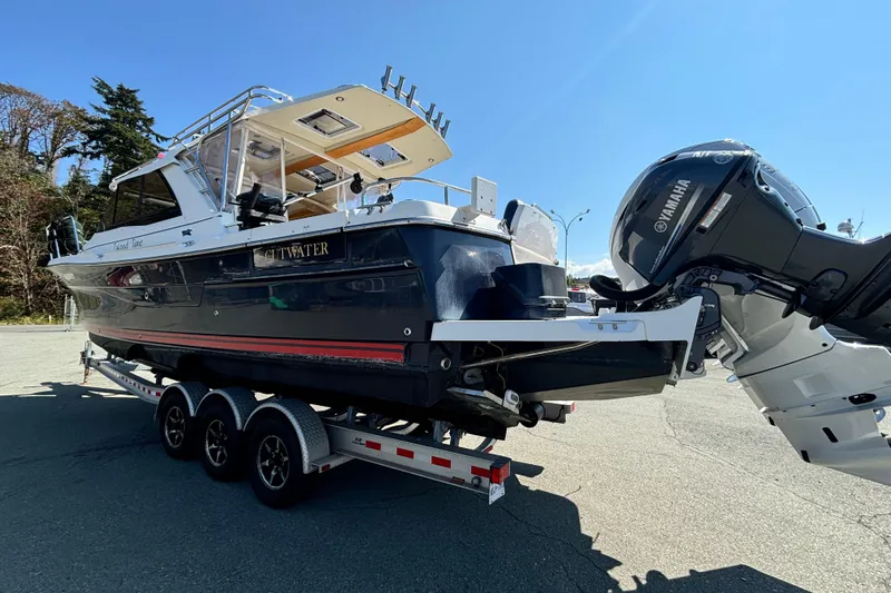  Yacht Photos Pics 2017 Cutwater C-302 Sport Coupe on trailer with Yamaha outboard motor.