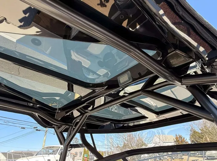  Yacht Photos Pics Navan S30 2025 boat roof with sleek glass panels and sturdy black frame.