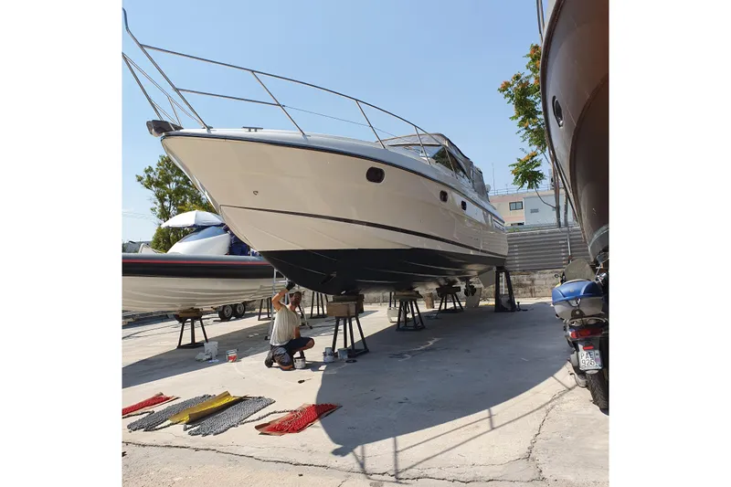  Yacht Photos Pics 1993 Princess 366 Riviera yacht undergoing maintenance on dry dock.