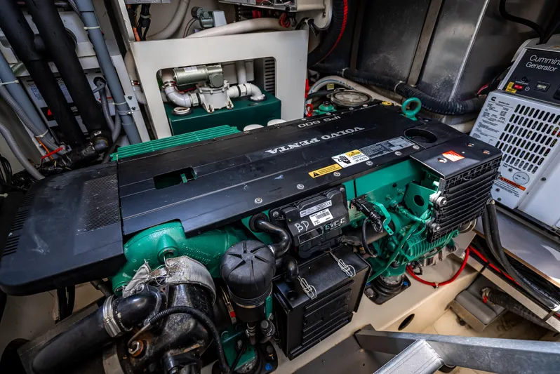 Good Deeds Yacht Photos Pics Engine room of 2015 Beneteau Monte Carlo 5 yacht with Volvo Penta engine.