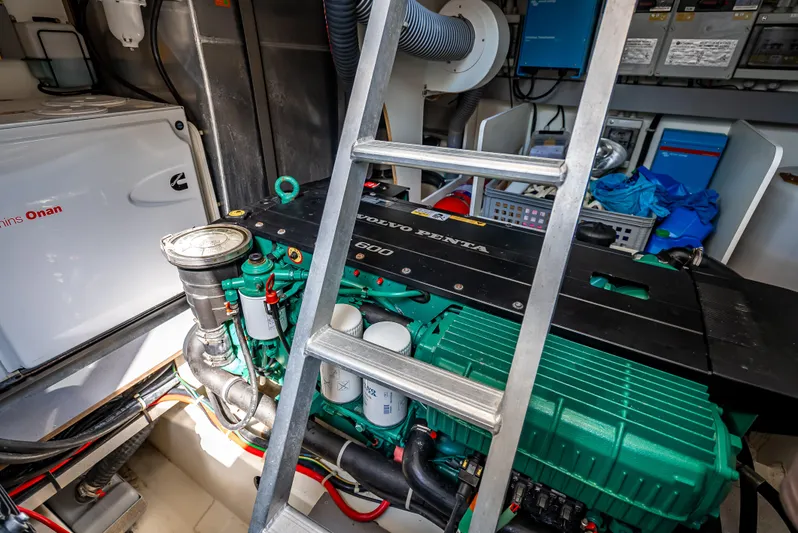 Good Deeds Yacht Photos Pics Engine room of 2015 Beneteau Monte Carlo 5 yacht with Volvo Penta engine and Cummins Onan generator.