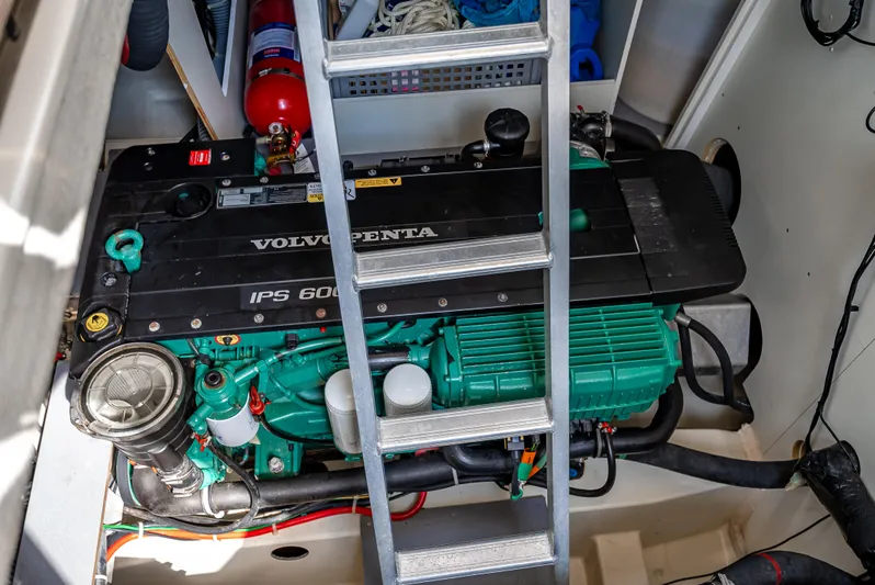 Good Deeds Yacht Photos Pics Engine room of 2015 Beneteau Monte Carlo 5 with Volvo Penta IPS 600 engine.