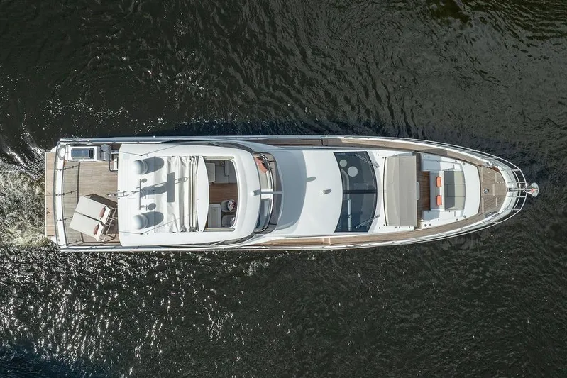  Yacht Photos Pics Aerial view of 2022 Azimut GRANDE 25 METRI luxury yacht cruising on water.