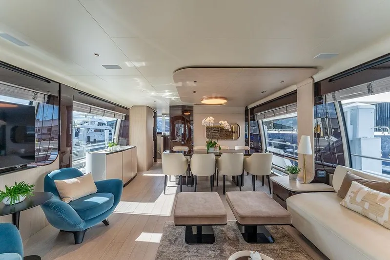  Yacht Photos Pics Luxurious interior of 2022 Azimut GRANDE 25 METRI yacht with elegant seating and dining area.