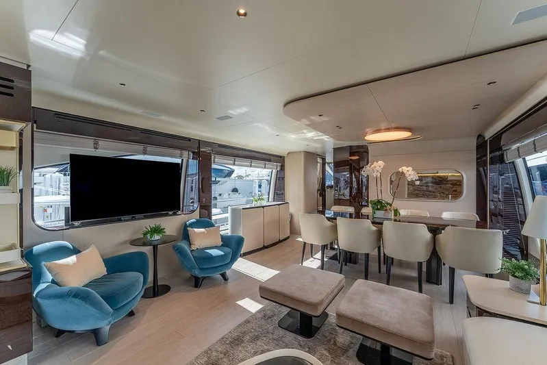  Yacht Photos Pics Luxurious interior of 2022 Azimut GRANDE 25 METRI yacht with modern seating and dining area.