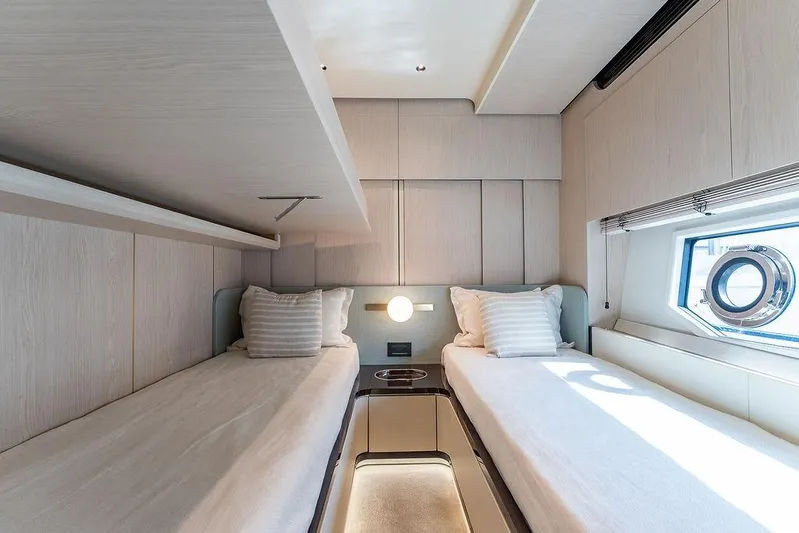  Yacht Photos Pics Luxurious twin cabin interior on 2022 Azimut GRANDE 25 METRI yacht.
