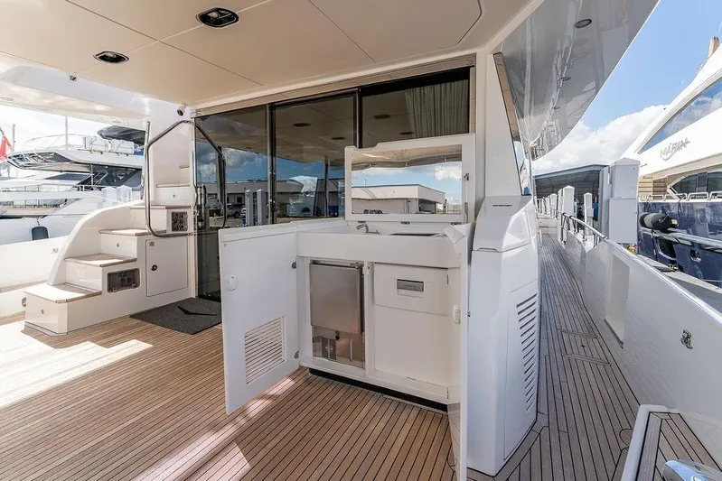  Yacht Photos Pics Luxurious Azimut GRANDE 25 METRI yacht deck with modern amenities, 2022 model.