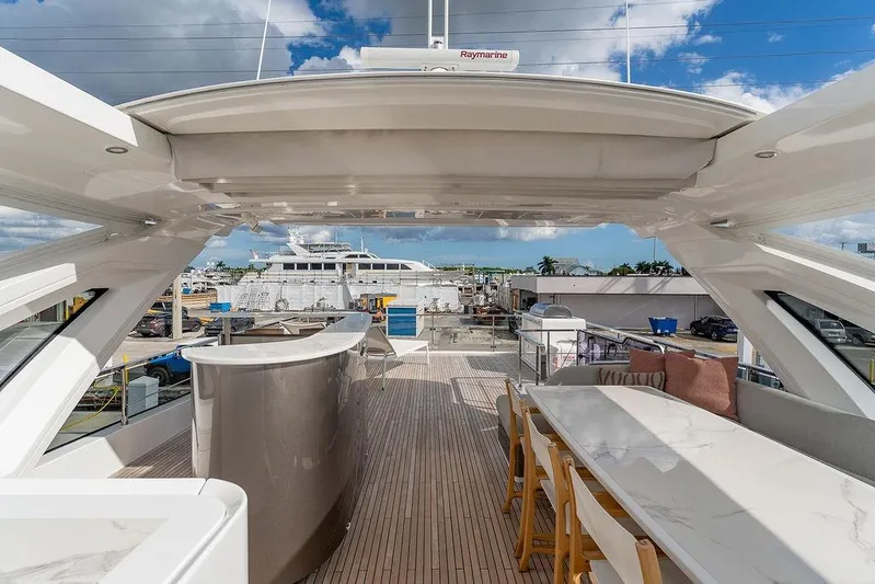  Yacht Photos Pics Luxurious 2022 Azimut GRANDE 25 METRI yacht deck with elegant seating and dining area.