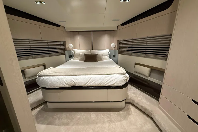  Yacht Photos Pics Luxurious bedroom interior of 2025 Azimut Yachts 25 Metri Grande, featuring elegant design and comfort.