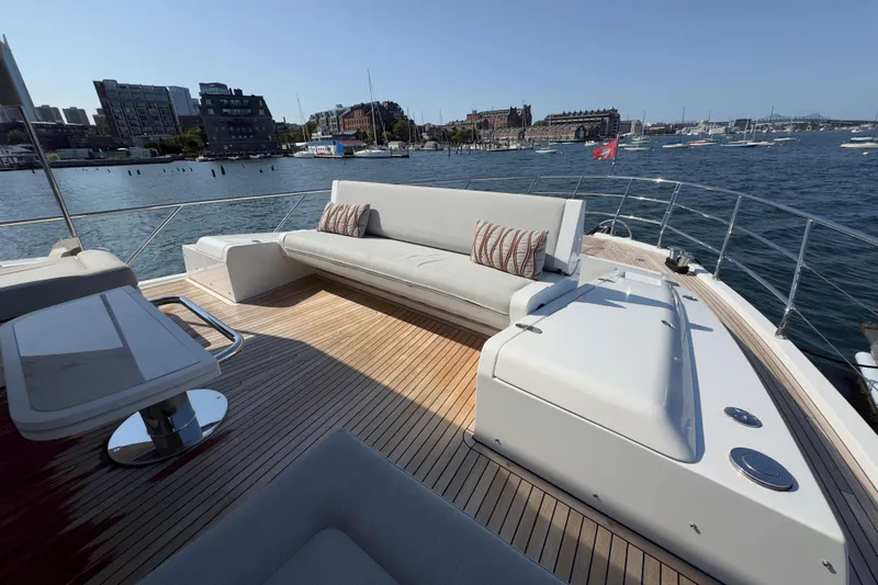  Yacht Photos Pics Luxurious 2025 Azimut 25 Metri Grande yacht deck with elegant seating and scenic waterfront view.