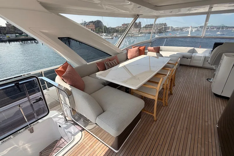  Yacht Photos Pics Luxurious 2025 Azimut 25 Metri Grande yacht interior with elegant seating and scenic ocean view.