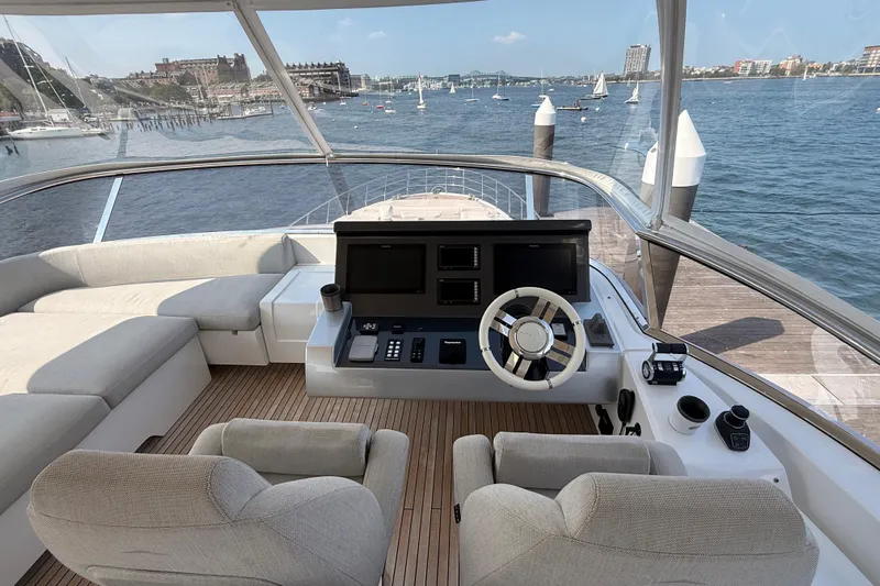  Yacht Photos Pics Luxurious helm of 2025 Azimut 25 Metri Grande yacht with panoramic views.