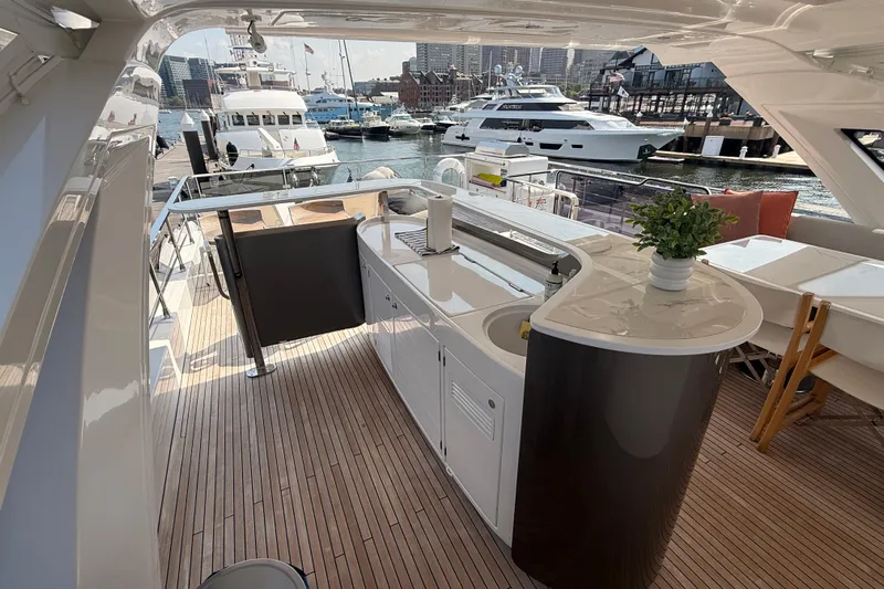  Yacht Photos Pics Luxurious 2025 Azimut 25 Metri Grande yacht deck with modern amenities and elegant design.