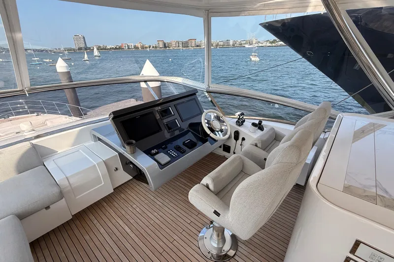  Yacht Photos Pics Helm of 2025 Azimut Yachts 25 Metri Grande with modern controls and waterfront view.