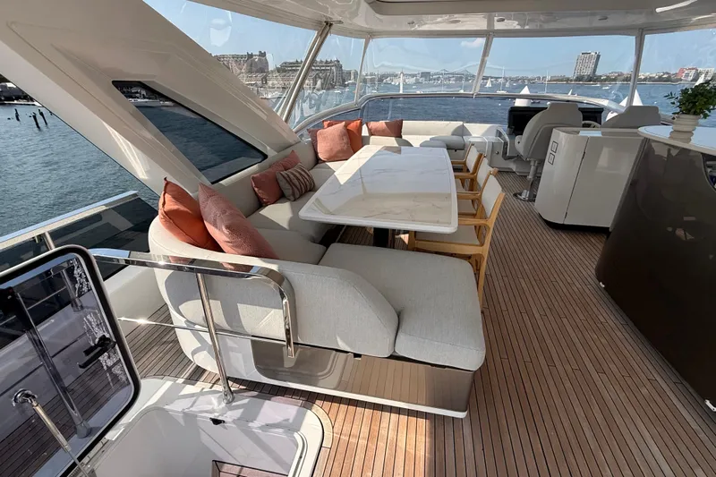  Yacht Photos Pics Luxurious 2025 Azimut 25 Metri Grande yacht interior with elegant seating and scenic views.