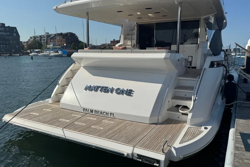  Yacht Photos Pics Azimut 25 Metri Grande yacht, docked, rear view, Palm Beach, 2025 model.