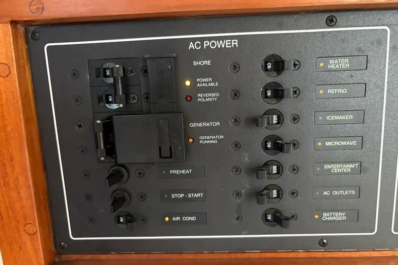  Yacht Photos Pics AC power control panel on a 2006 Carolina Classic 32 boat.