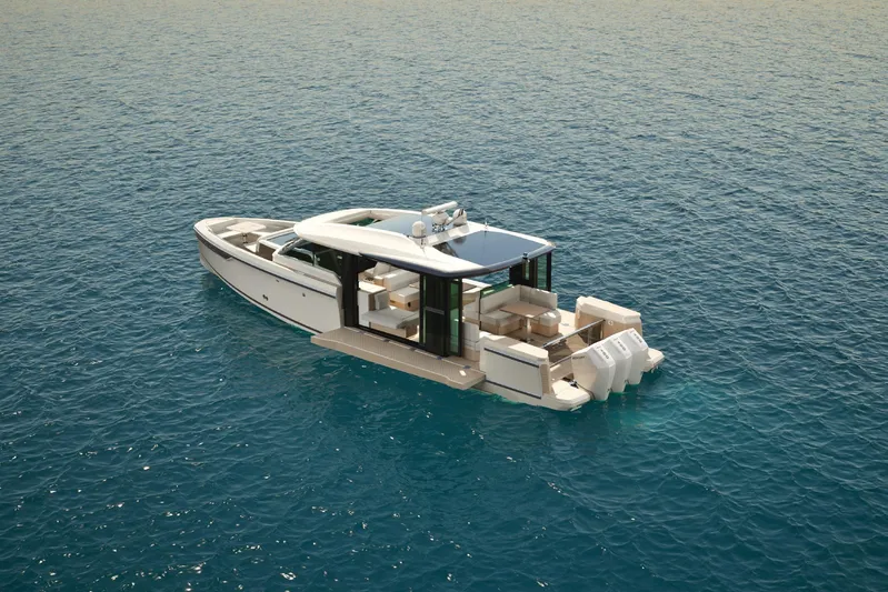  Yacht Photos Pics 2026 Saxdor 460 GTC luxury yacht on open sea, showcasing sleek design and modern features.