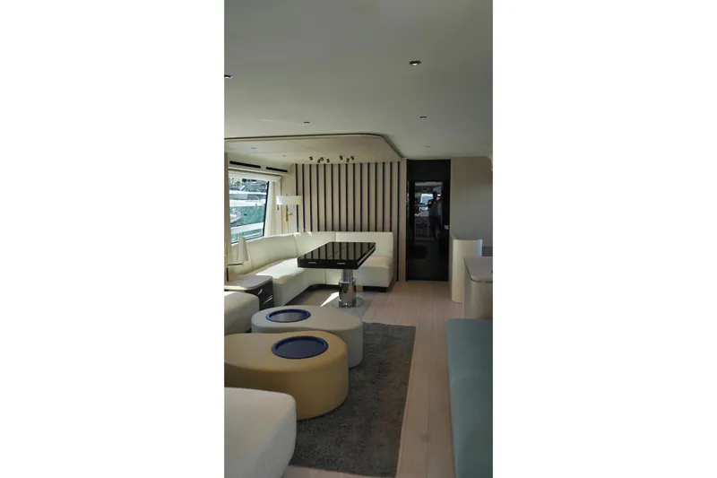  Yacht Photos Pics Luxurious interior of 2023 Azimut Fly 78 yacht with modern seating and elegant decor.