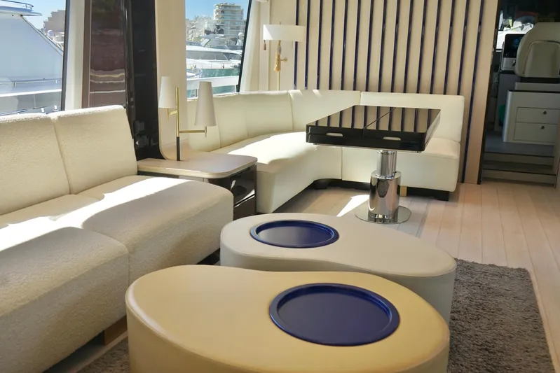  Yacht Photos Pics Luxurious interior of 2023 Azimut Fly 78 yacht with modern furnishings and elegant design.
