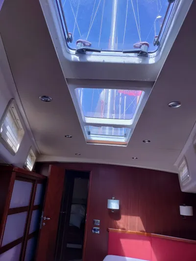 Felitsata II Yacht Photos Pics Interior view of 2011 Moody 62 DS yacht with skylight and modern design.
