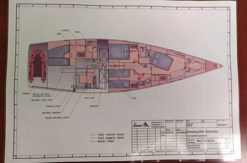 Felitsata II Yacht Photos Pics Blueprint of a 2011 Moody 62 DS yacht, showcasing interior layout and design details.