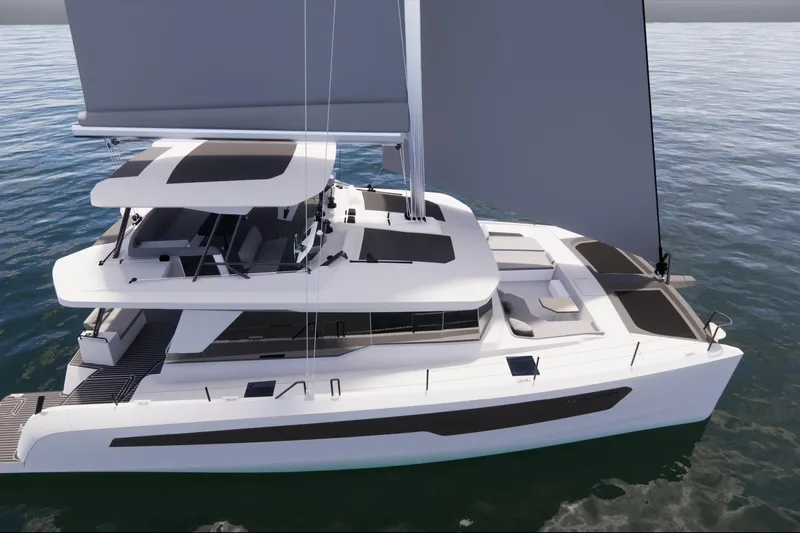 Iyacht / E-motion Italy Yacht Photos Pics 2025 Mazarin 55 Sail Catamaran with 400hp Yanmar engines, featuring Parallel Hybrid E-Motion technology.