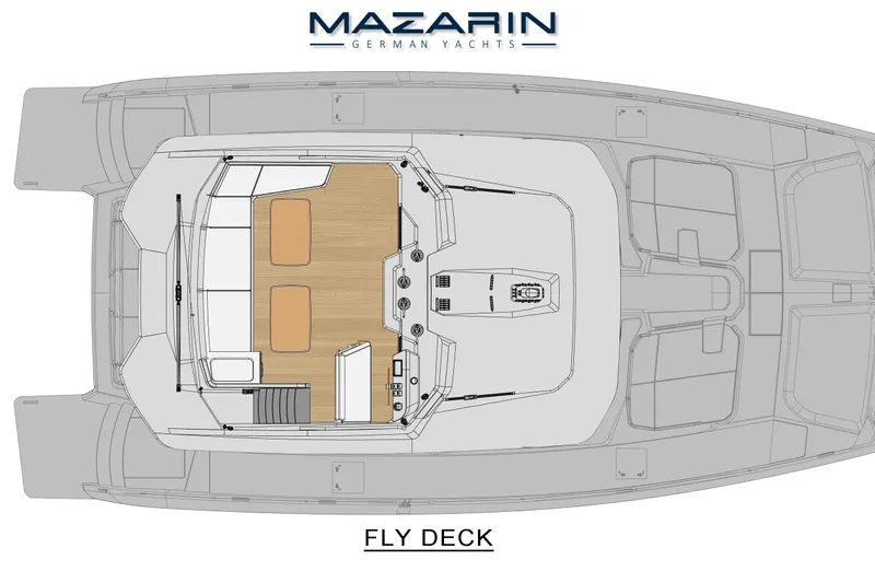 Iyacht / E-motion Italy Yacht Photos Pics Mazarin 55 Sail Cat 2025 fly deck layout, featuring hybrid E-Motion technology.