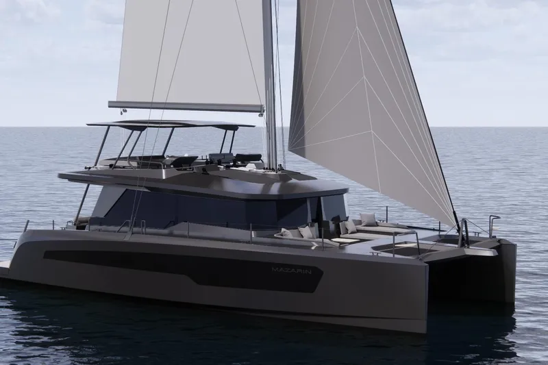 Iyacht / E-motion Italy Yacht Photos Pics 2025 Mazarin 55 Sail Catamaran with 400hp Yanmar engines, featuring Parallel Hybrid E-Motion technology.