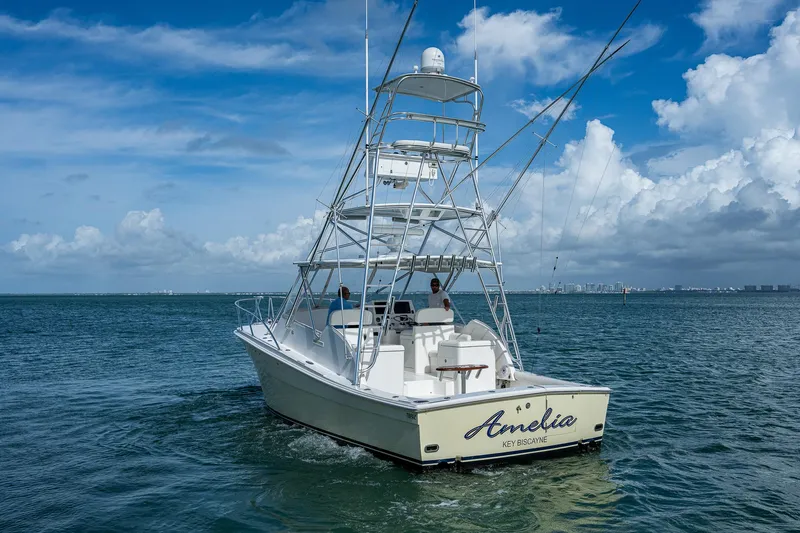  Yacht Photos Pics 2006 Topaz 32 Express boat named Amelia on open water.