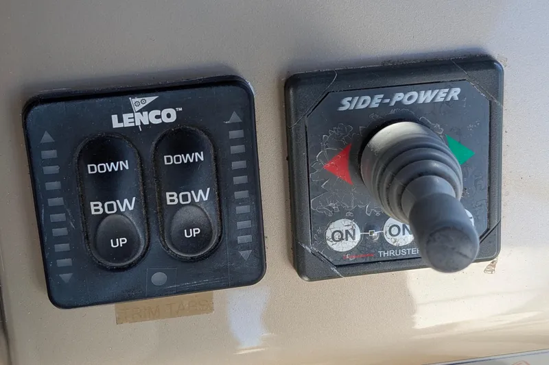 Casa Amigos Yacht Photos Pics Control panel of a 2010 Fairline Squadron boat with Lenco and Side-Power systems.