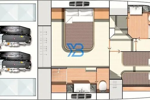 Casa Amigos Yacht Photos Pics Floor plan of 2010 Fairline Squadron yacht, featuring bedroom, bathroom, and engine layout.