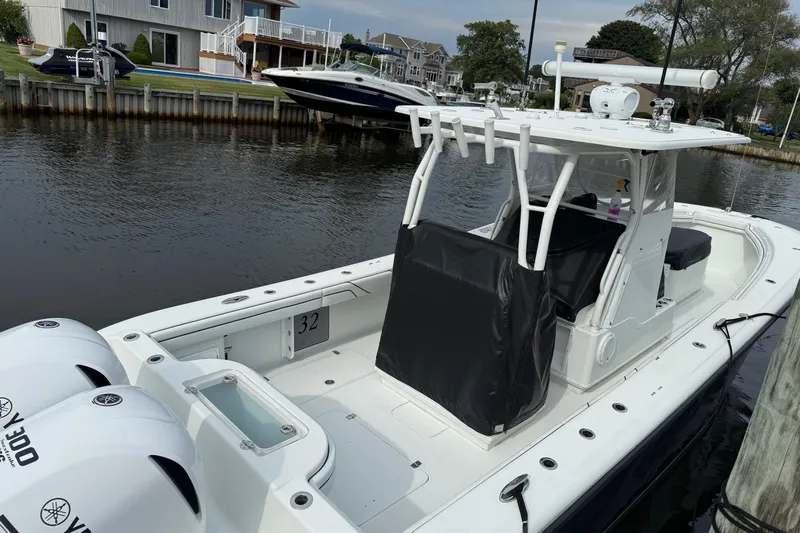  Yacht Photos Pics 2015 Yellowfin 32 boat docked with twin Yamaha 300 engines.