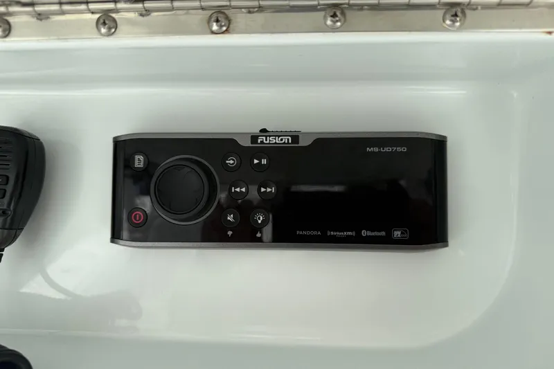  Yacht Photos Pics Fusion MS-UD750 marine stereo system on 2015 Yellowfin 32 boat dashboard.
