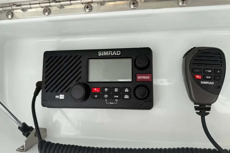  Yacht Photos Pics Simrad RS35 marine radio on 2015 Yellowfin 32 boat dashboard.