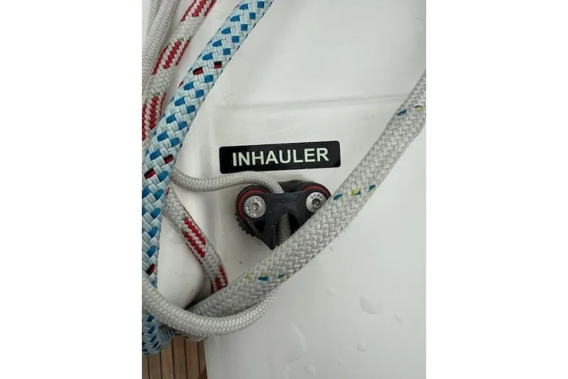  Yacht Photos Pics Inhauler system on 2016 X-Yachts XP-44 sailboat with colorful ropes.