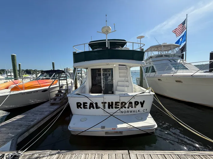 Real Therapy Yacht Photos Pics 2001 Mainship 390 Trawler docked, named "Real Therapy," in Norwalk, CT marina.
