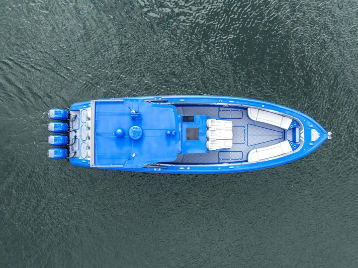  Yacht Photos Pics Aerial view of a 2020 Midnight Express Open boat on water.