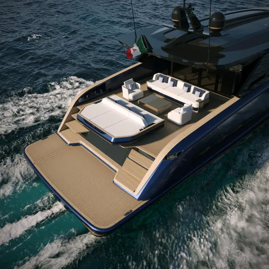  Yacht Photos Pics Luxurious 2025 Solaris Power 70 GRAND COUPE yacht cruising on open sea.