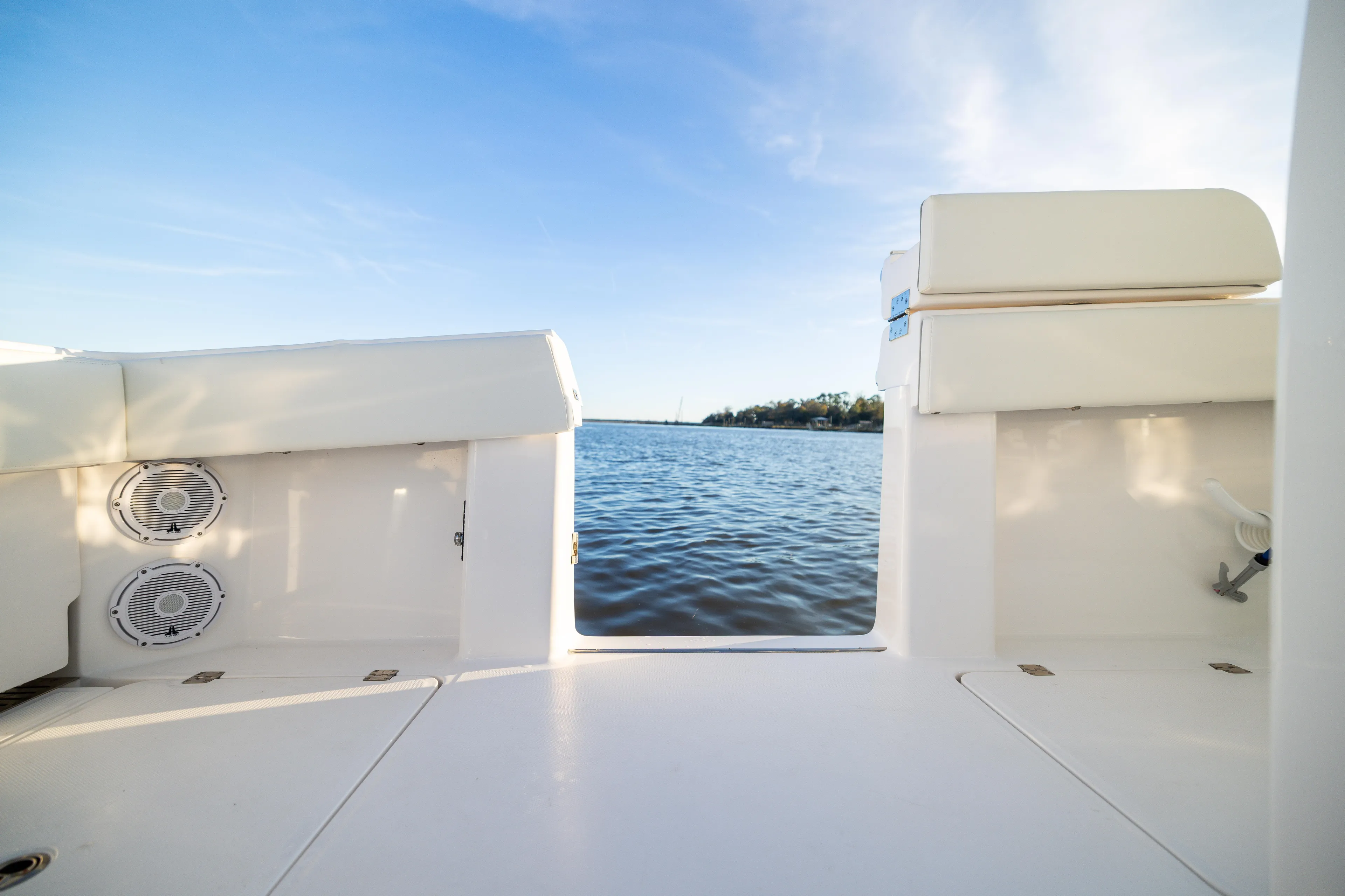  Yacht Photos Pics 2024 Invincible 40 Catamaran deck view with ocean backdrop.